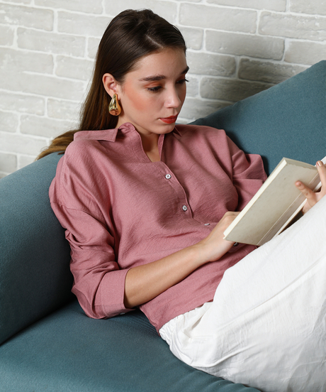 Womens Salmon Pink Breezy Wrinked Relaxed Shirt