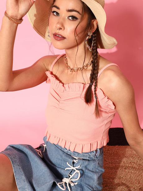 solid frill crop top
