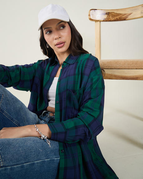 Women Navy & Green Oversized Shirt