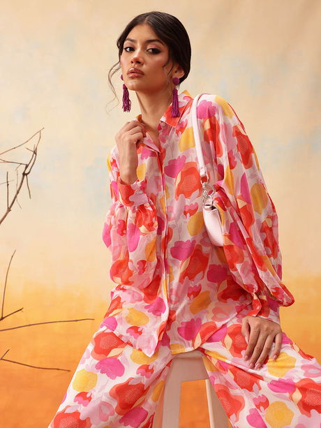 indo street Floral Printed Shirt With Trousers
