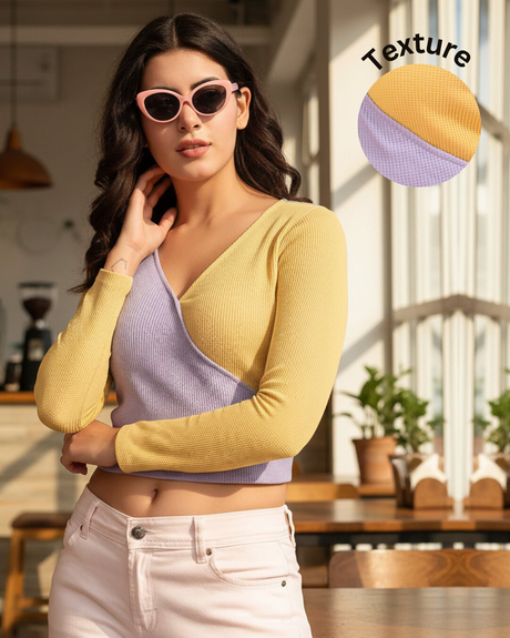 Rigo Women Colorblock Full Sleeves Crop Top