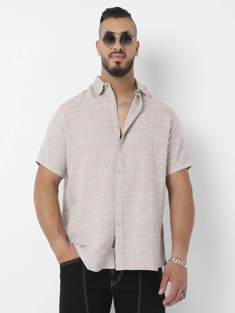  Mens Unbalanced Horizontal Striped Shirt