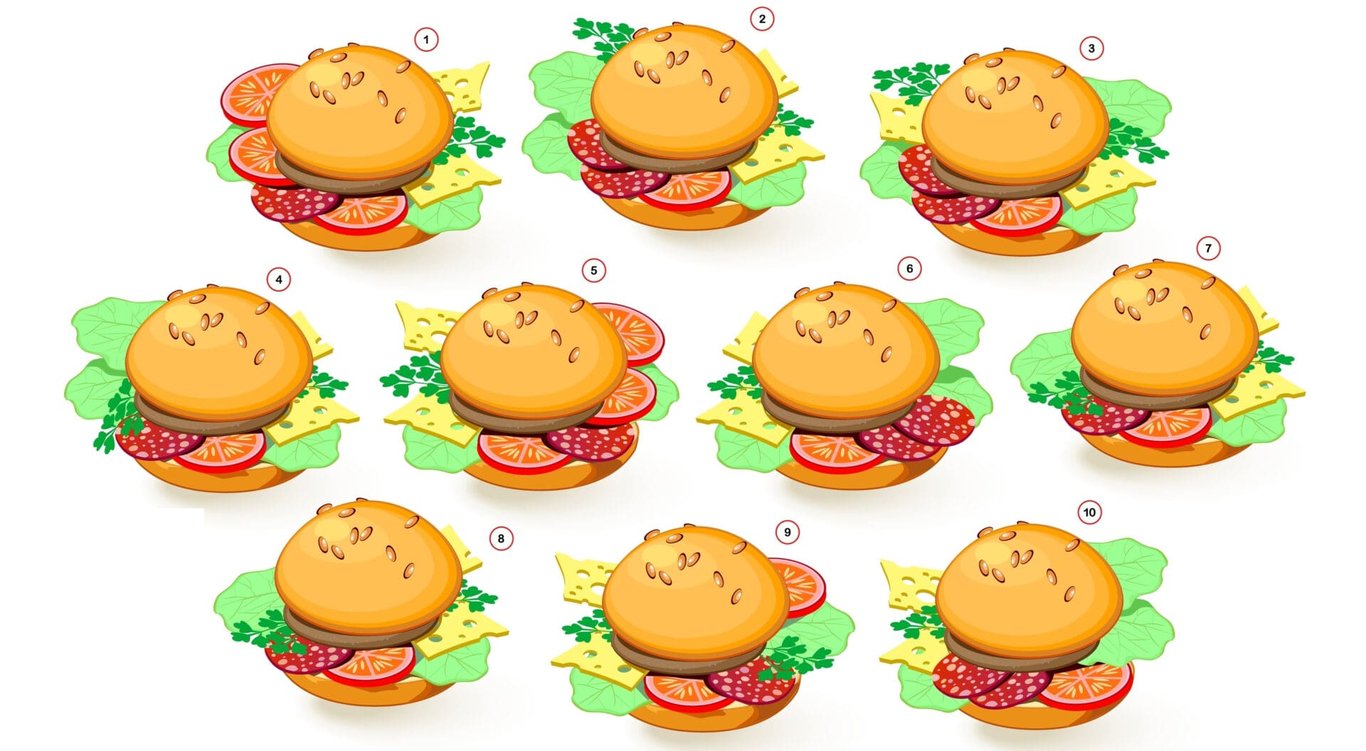 Najděte dva identické burgery.