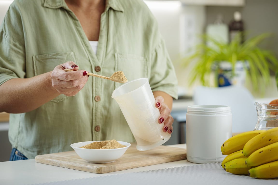 Kolagen je velmi často užíván v podobě prášku. 
