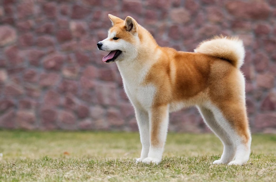 Akita Inu na trávě.