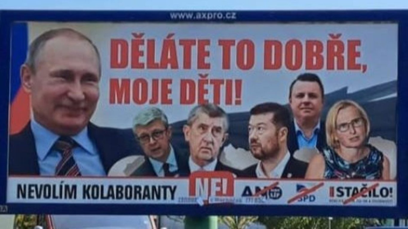 Děláte to dobře, moje děti, chválí Putin na billboardech na Jesenicku ANO, SPD a komunisty