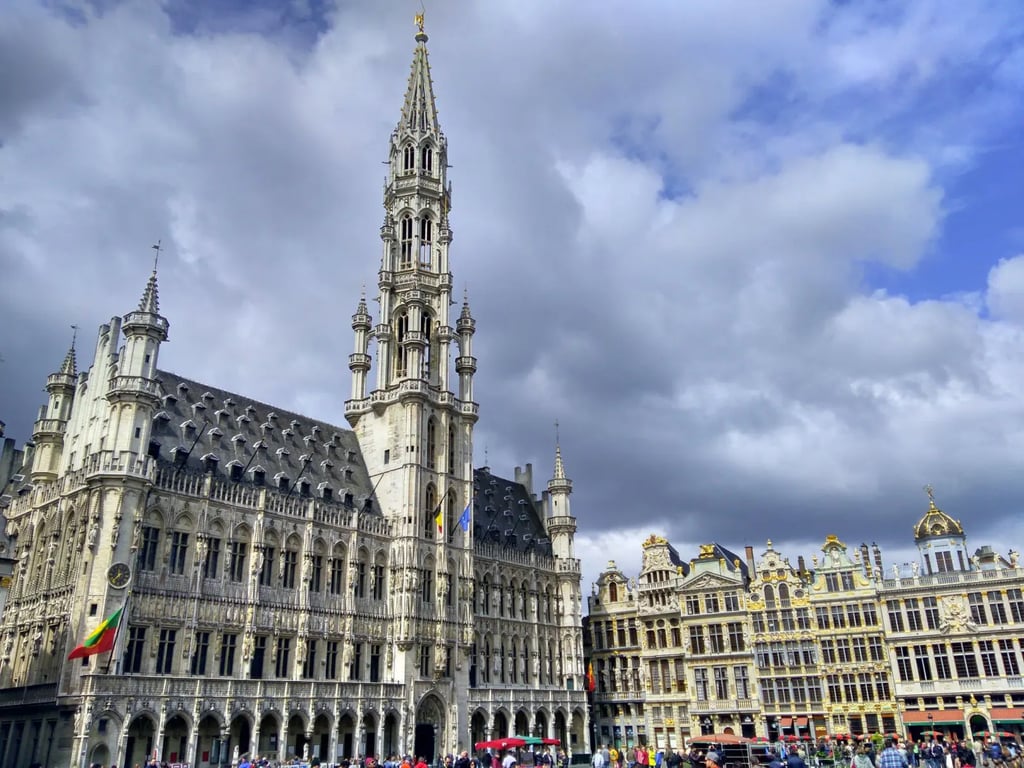 Budovy města Brusel za mračivého dne.