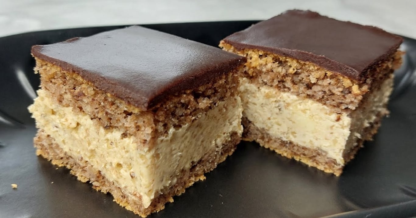 Luxusní 3vrstvé ořechové řezy na plech. Dámy, recept na tento krém si rozhodně zapište – je výborný do zákusků, dortů i cukroví