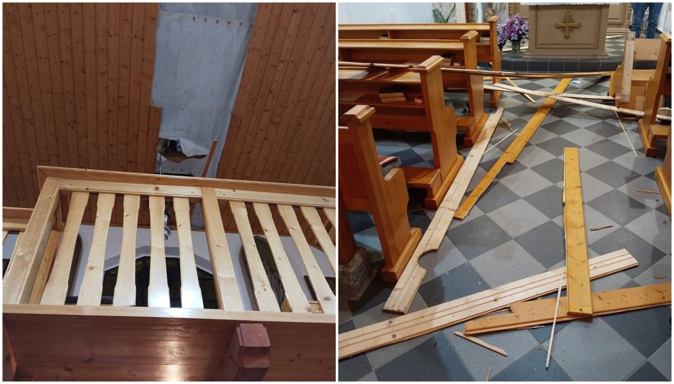 Zfetovaný muž se propadl střechou do kostela, předtím házel po lidech tašky