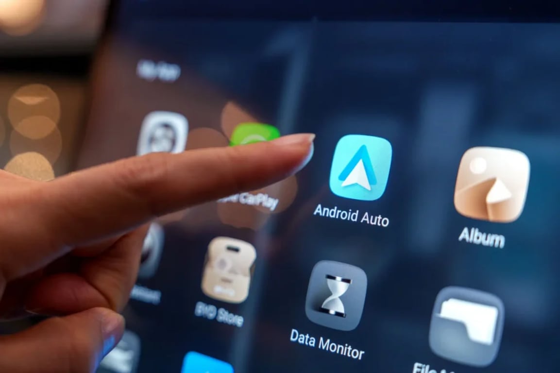 Prst u obrazovky s appkou Android auto
