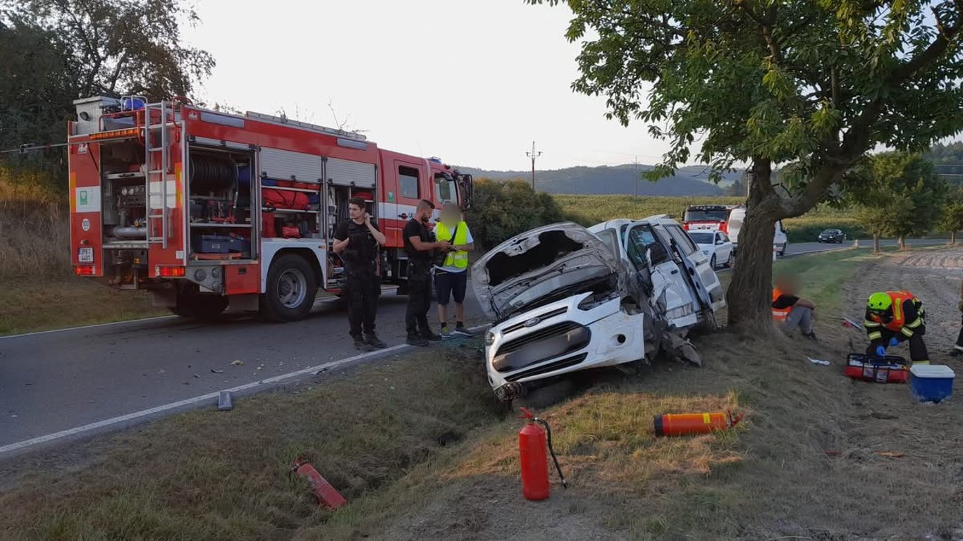 Auto vyletělo ze silnice a narazilo do stromu. Vážné zranění hlavy utrpěl jeden pasažér