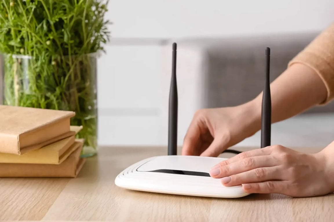 muž se snaží nastavit Wi-Fi router doma