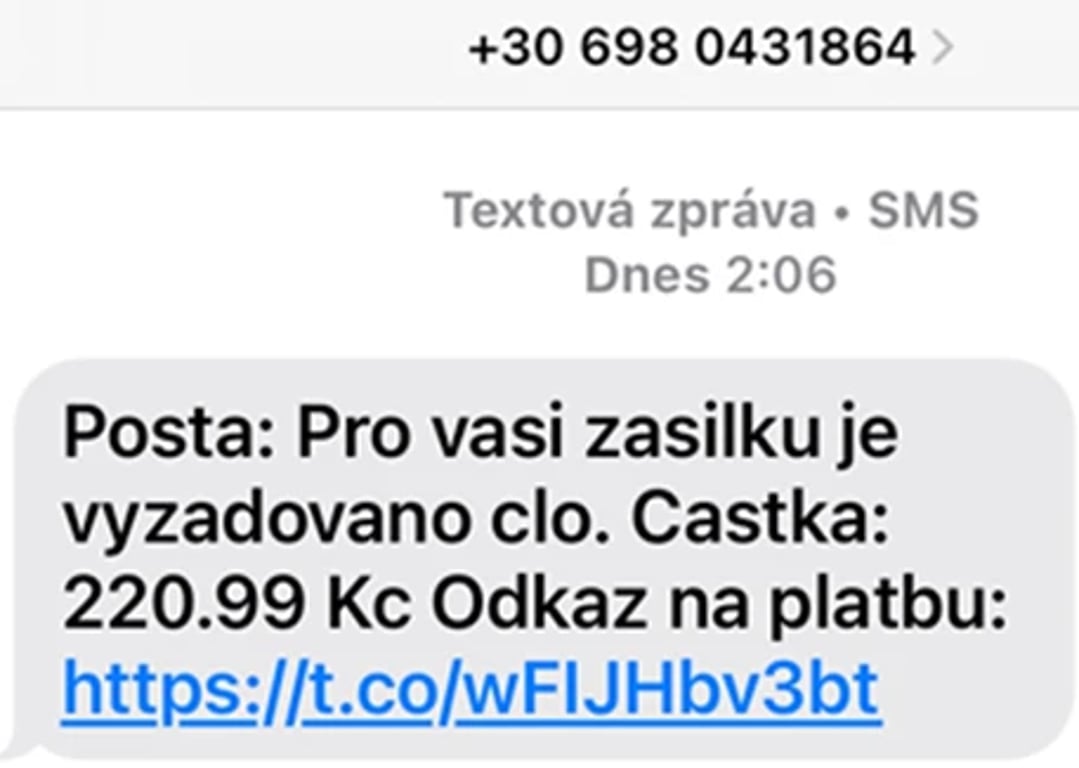 Podvodná SMS od údajné České pošty