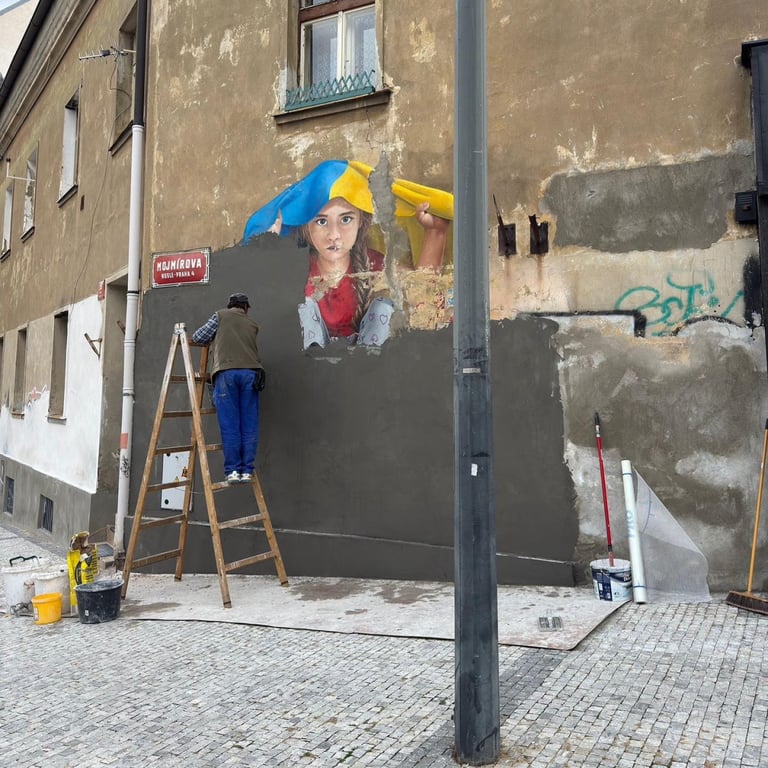 Pražské Nusle přišly o mural ukrajinské holčičky, dům prochází opravou
