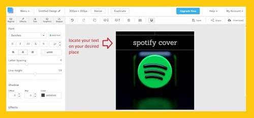 modify the location of text snappa - Spotify playlist picture - How to Spotify
