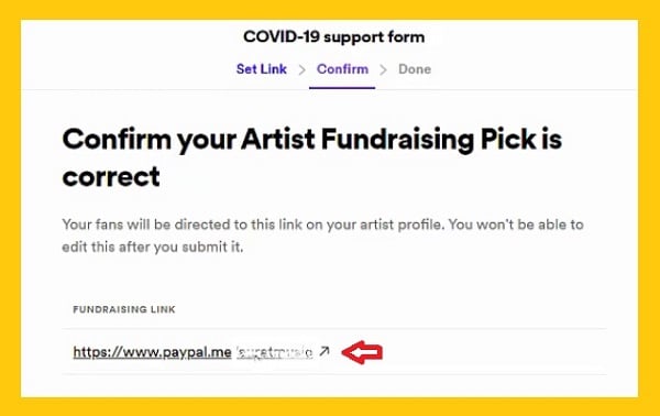 confirm your artist fundraising