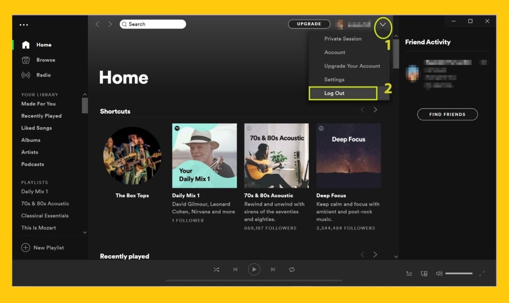 log out Spotify desktop app - log in Spotify- how to Spotify