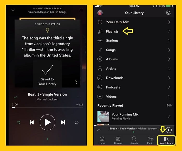 your library playlist iPhone Spotify - downloading music on Spotify - how to Spotify