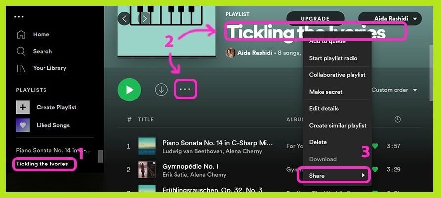  To share Spotify playlist using the Spotify web player  - Sharing Spotify playlist - How to Spotify