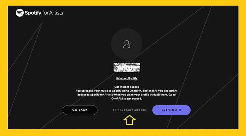 skip instant access Spotify for artists 