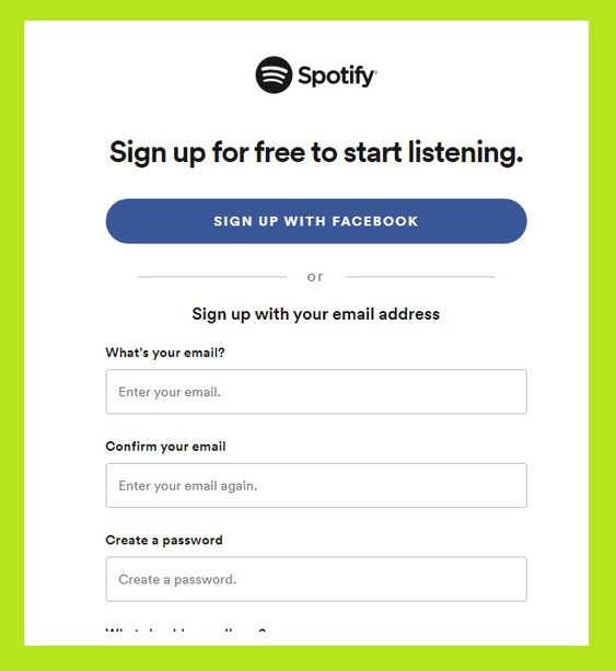 sign up Spotify form- working with Spotify - How to Spotify