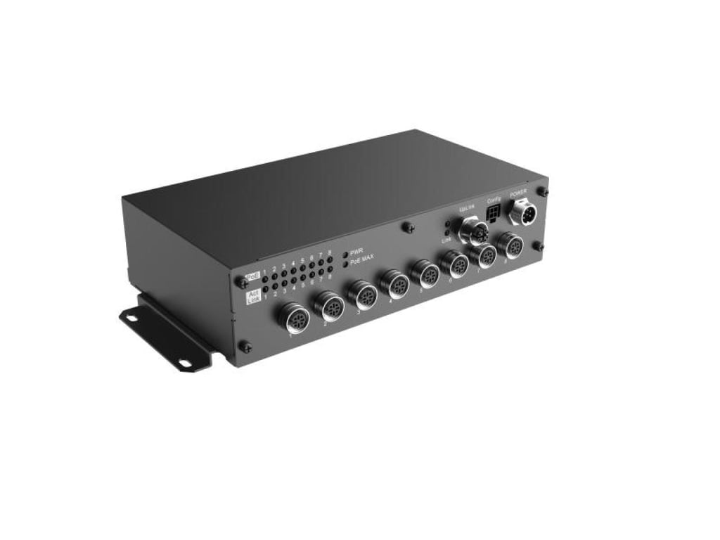 Ethernet anahtarı, M12, ACC, 8 portlu 100M POE, 1 portlu 1000M uplink, DC9~36V,-20~75°C