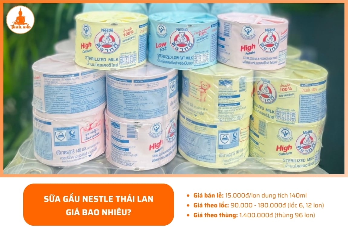 sữa gấu Thái Lan có giá 15.000đ cho 1 lon 140ml