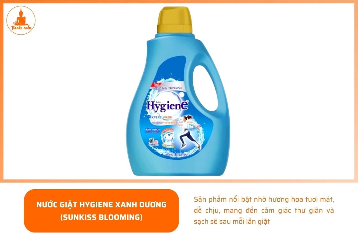 Nước giặt Hygiene màu xanh dương mang đến hương hoa tươi mát, dễ chịu