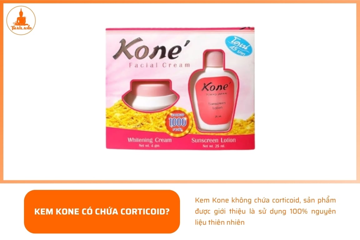 Kem Kone không chứa corticoid, thành phần sản phẩm được làm từ 100% nguyên liệu thiên nhiên