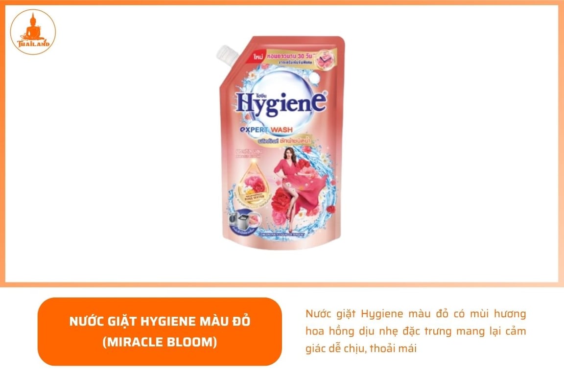 Nước giặt Hygiene màu đỏ có mùi hương hoa hồng dịu nhẹ