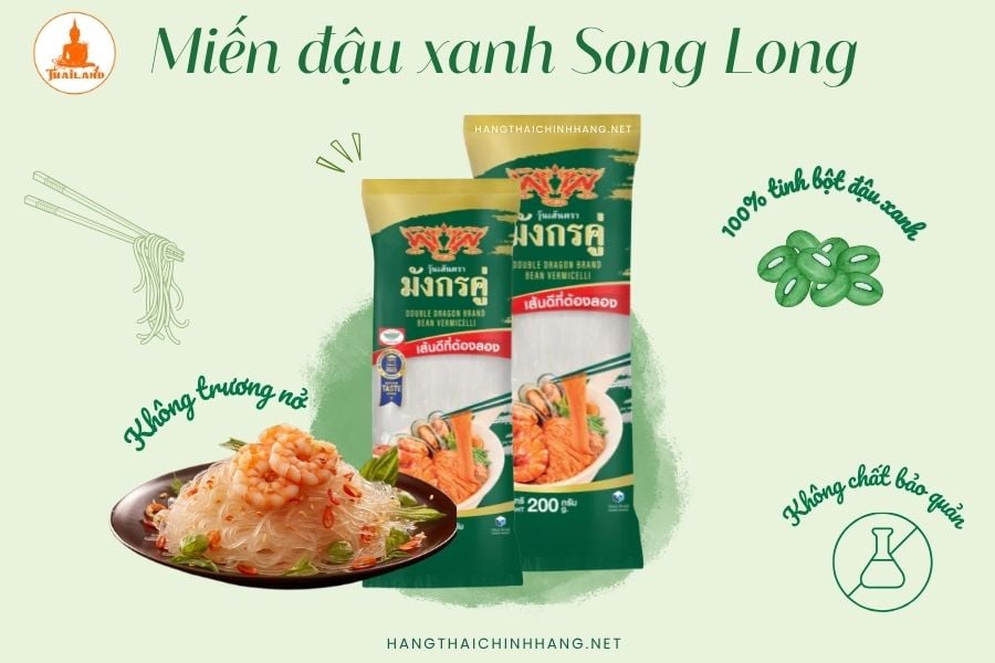 Miến đậu xanh khô Song Long được làm từ 100% tinh bột đậu xanh