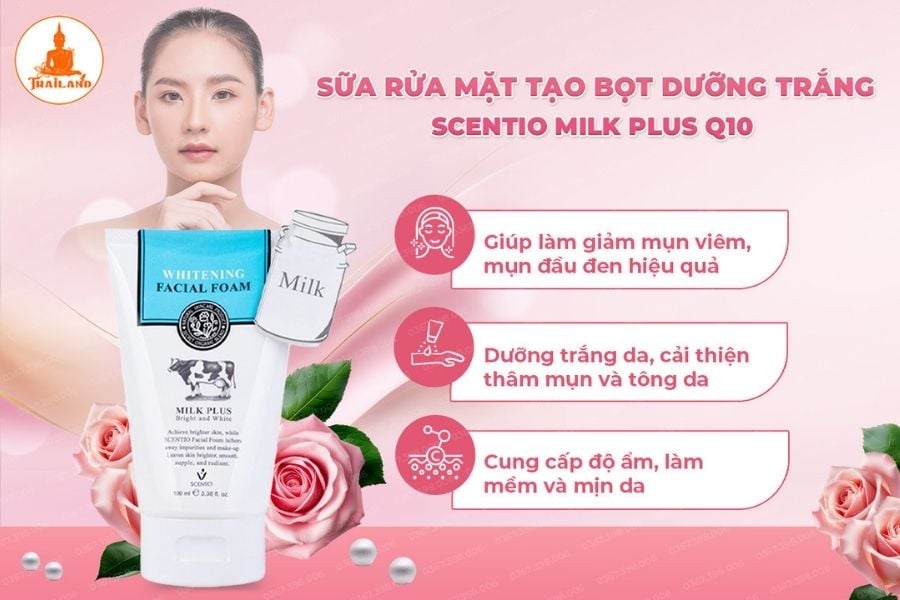 Scentio Milk Plus Q10 giúp nhẹ nhàng loại bỏ bụi bẩn, bã nhờn và tạp chất tích tụ trong lỗ chân lông