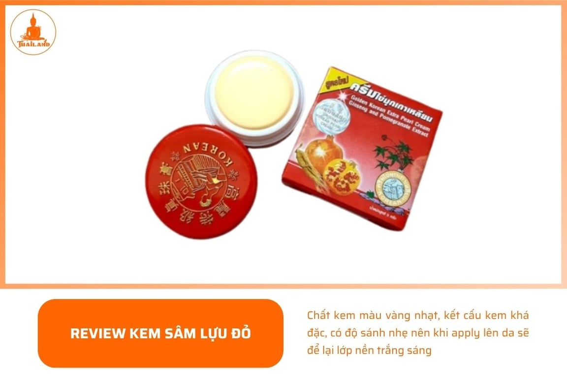 Sâm lựu đỏ có chất kem màu vàng nhạt, màu đặc trưng hay gặp ở các dòng sản phẩm làm trắng ngày xưa