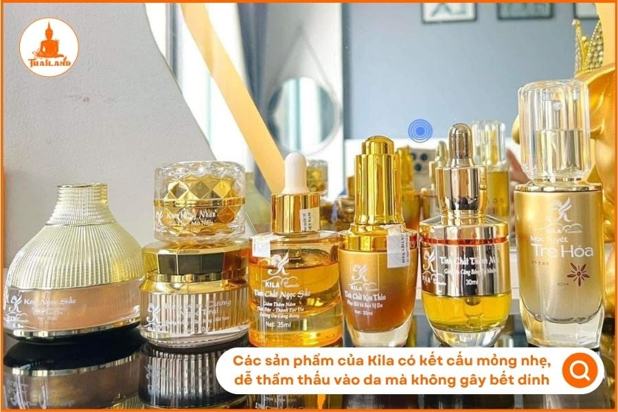 Các sản phẩm của Kila có kết cấu mỏng nhẹ, dễ thẩm thấu vào da 