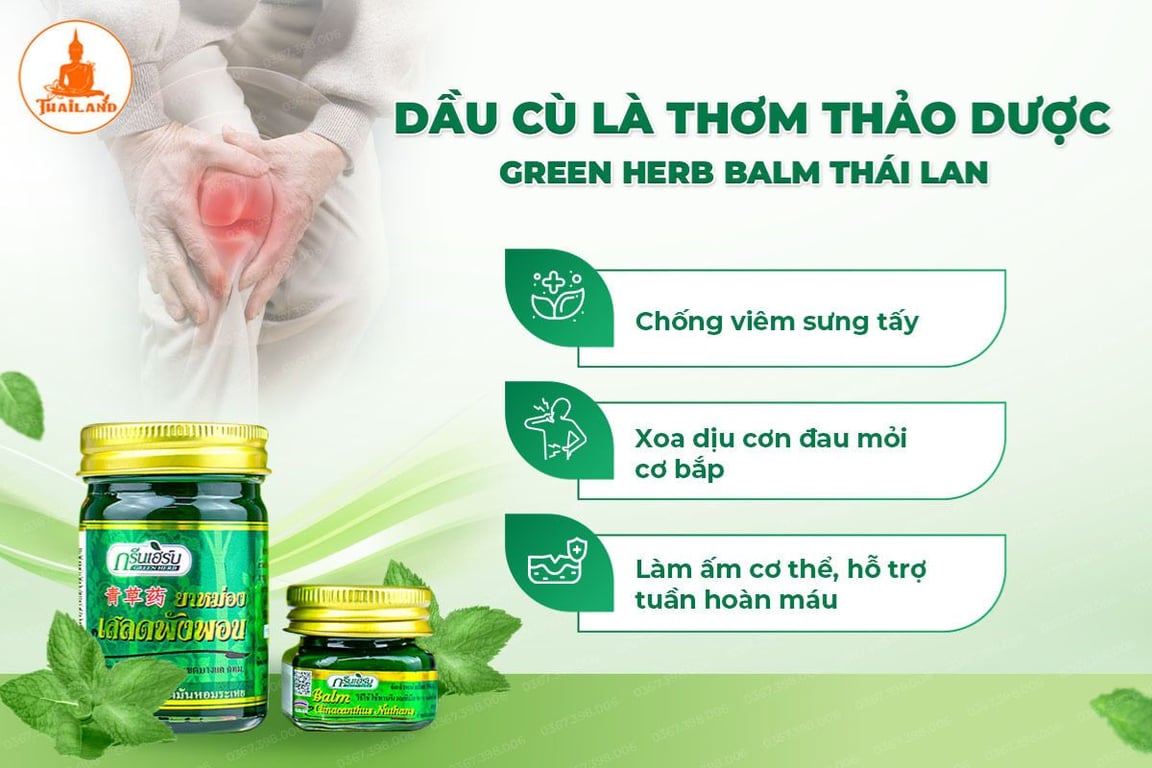 Dầu cù là Green Herb giúp xoa dịu cơn đau cơ bắp hiệu quả