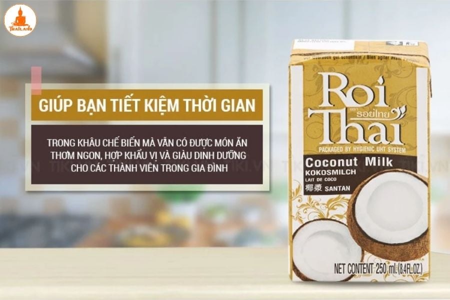 Nước cốt dừa Roi Thai được làm từ 99.65% nước cốt dừa nguyên chất