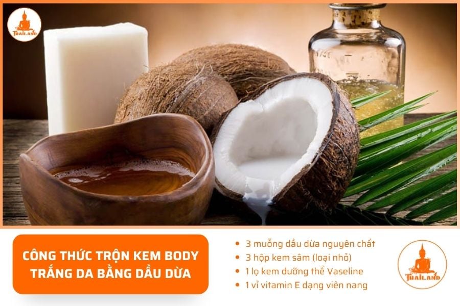 Công thức trộn kem body trắng da bằng dầu dừa