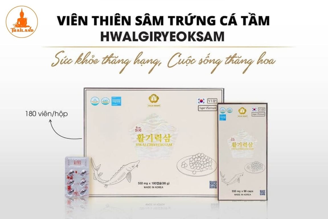 Viên Thiên Sâm Trứng Cá Tầm Hwalgiryeoksam là thực phẩm bảo vệ sức khỏe cao cấp đến từ Hàn Quốc