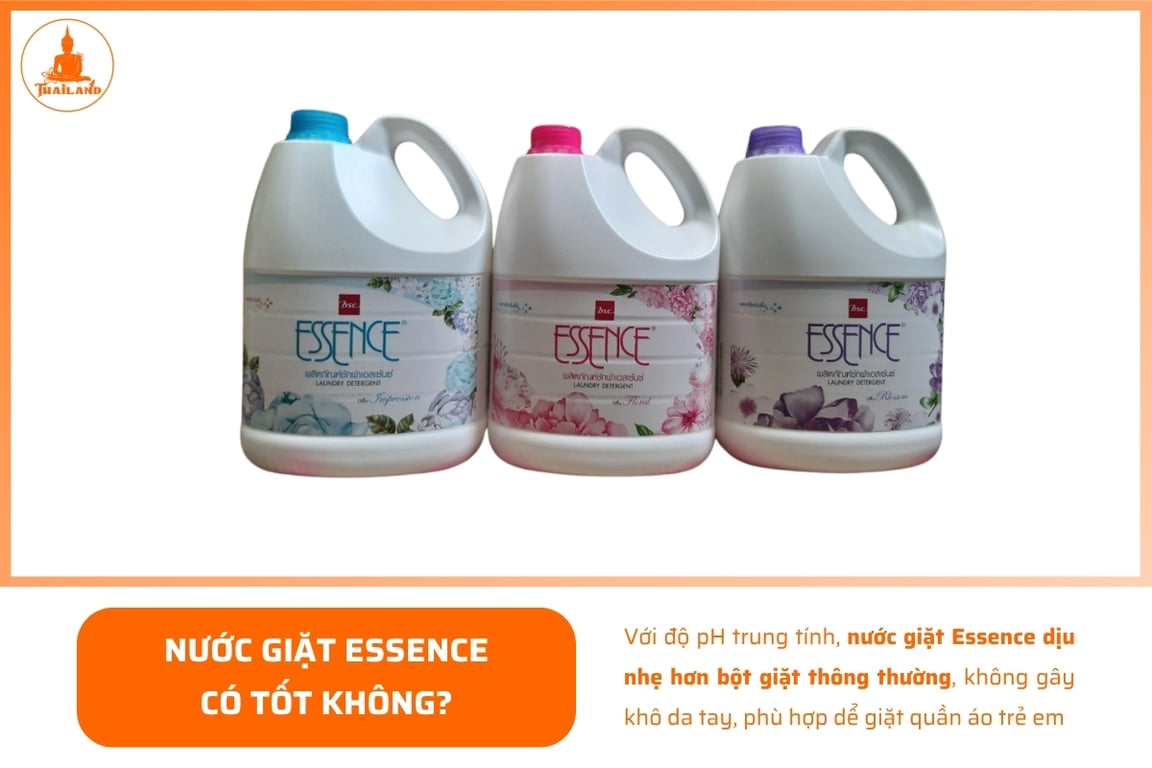 nước giặt Essence dịu nhẹ hơn nhiều loại bột giặt thông thường, không gây khô da tay