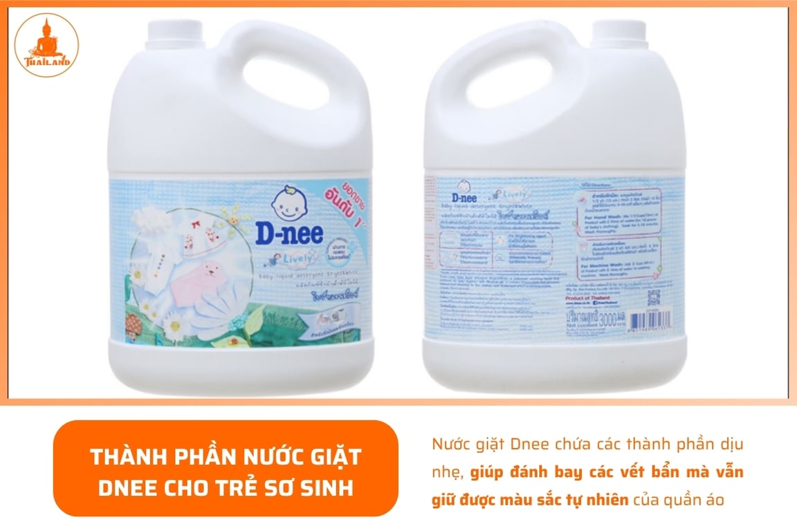 Nước giặt Dnee chứa các thành phần dịu nhẹ, an toàn cho da bé