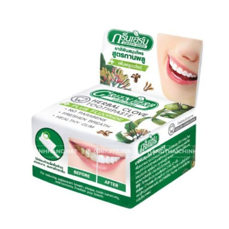 Kem đánh trắng răng trà xanh Green Herb 25g
