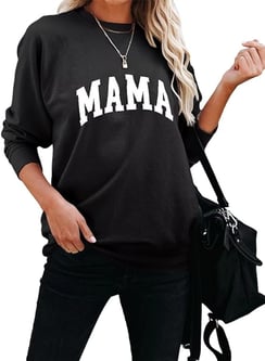 Dressmine Women's Long Sleeve Crewneck Sweatshirt Mama Letter Print Graphic Shirts Pullover Tops