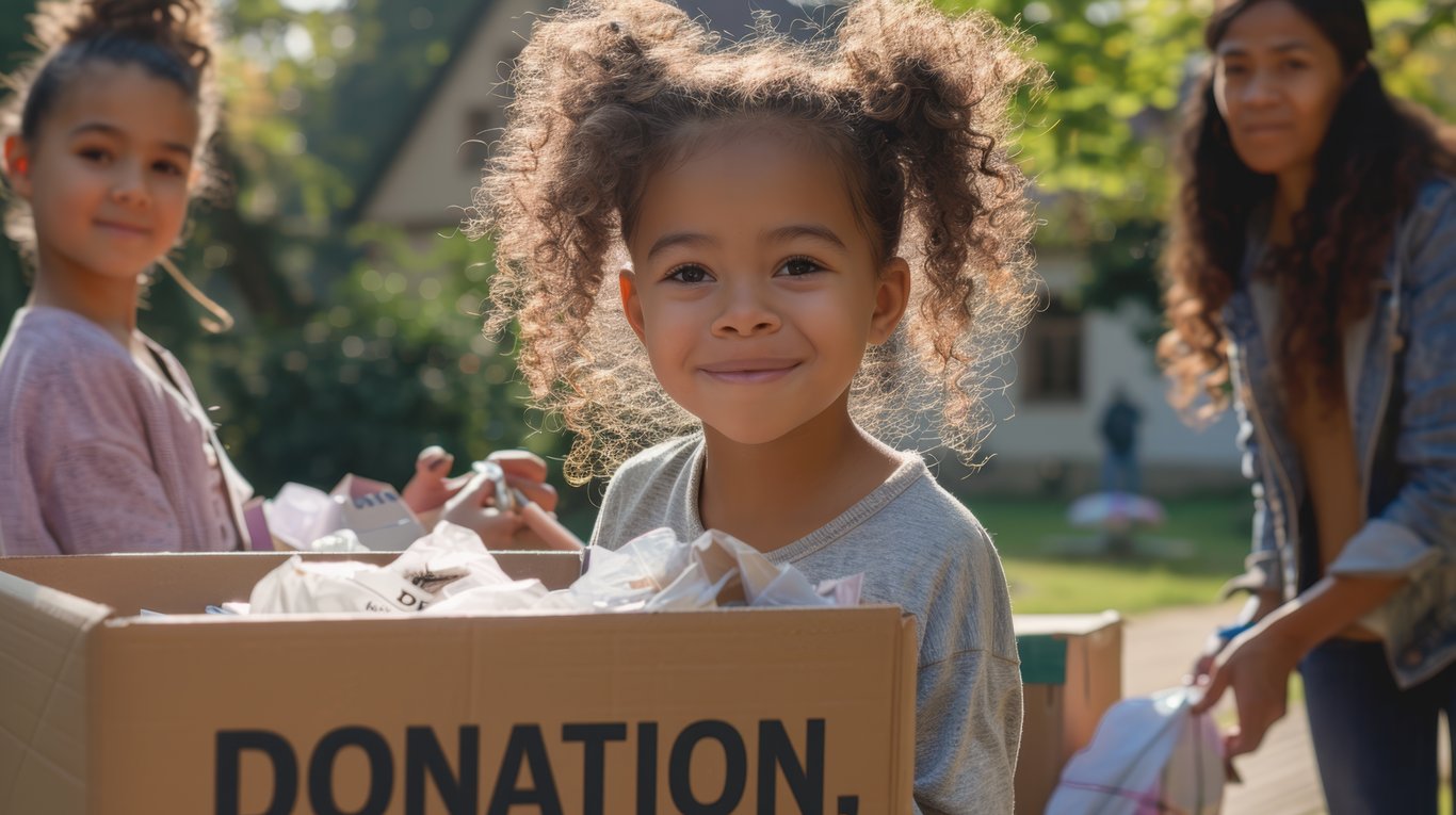 Children with donation box