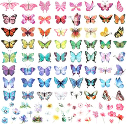100pcs Temporary Butterfly Tattoos, Colorful Small Butterfly Flowers Tattoo Stickers