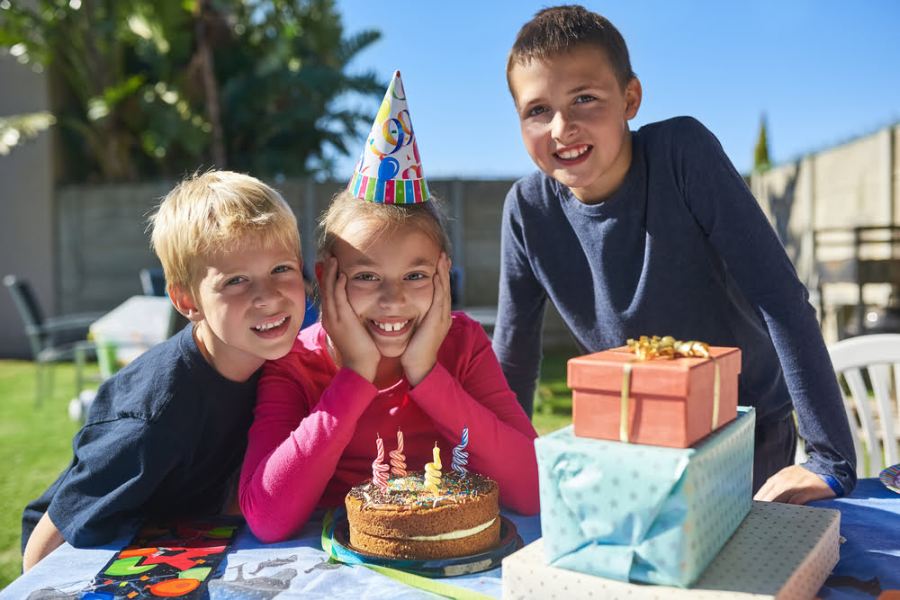 Backyard birthday party with a themed outdoor setup.