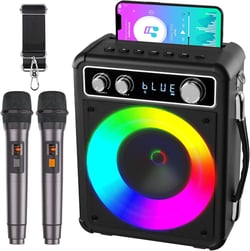 Karaoke Machine, Portable Bluetooth Speaker with Two Wireless Microphones