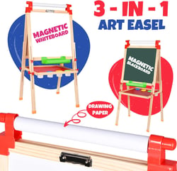 Easel for Kids, Height Adjustable Standing Wooden Kid Easel,