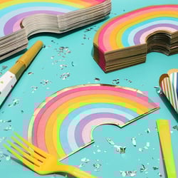 50 Pack Rainbow Paper Napkins with Gold Foil