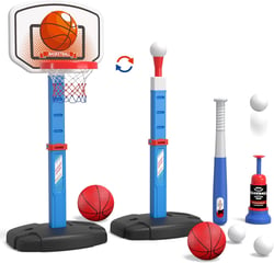 2 in 1 Kids Basketball Hoop and T Ball Set