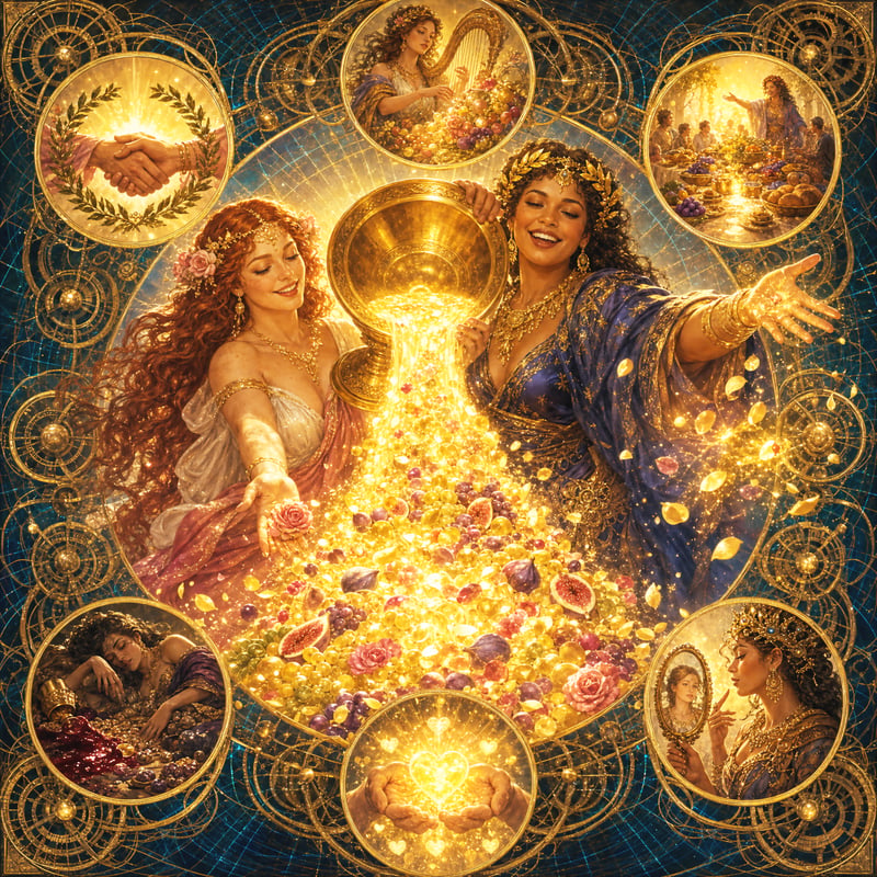The goddesses of Venus and Jupiter amid a golden cascade of flowers